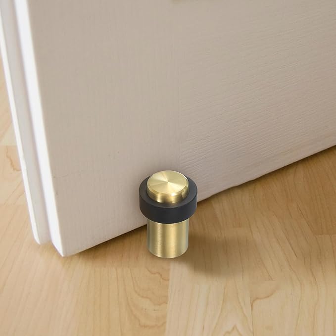 PATIKIL 2Set Round Door Stoppers, 46mm Stainless Steel Door Stop Doorstop Wedge Metal Cylinder Self Adhesive with Screw for Bottom of Door Floor Inside, Copper Tone