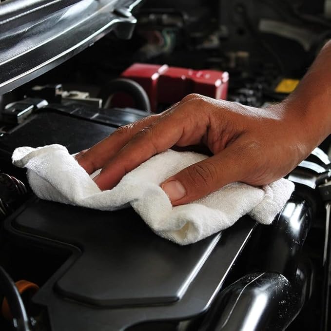 Shop Towels (White, 200-Pack) - Bulk Cleaning Towel in a Bag, Mechanic Cotton Wipes for Car Maintenance, Auto Mechanics & Garage, Wipe Grease & Oil, Machine Wash & Reusable