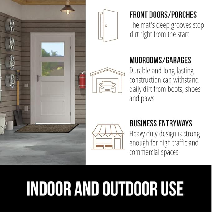 GORILLA GRIP Traffic Guard Door Mat, 2 Pack, Heavy Duty Waterproof Doormat, Commercial Office Space Welcome Mats, Stain and Fade Resistant, Low Profile, Strong Rubber Backing, 35x23, Brown