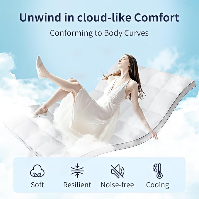 Extra Thick Queen Mattress Topper Pillowtop Mattress Pad Cover Cooling and Plush with 8-21 Inch Deep Pocket 3D Snow Down Alternative Fill