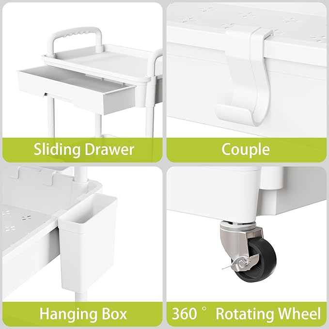 5 Tier Rolling Cart Organizer,Bathroom Cart Organizers with Wheels Laundry Room Organization Mobile Shelving Unit Utility Cart Storage Shelves Multi-Functional for Office, Home(White)