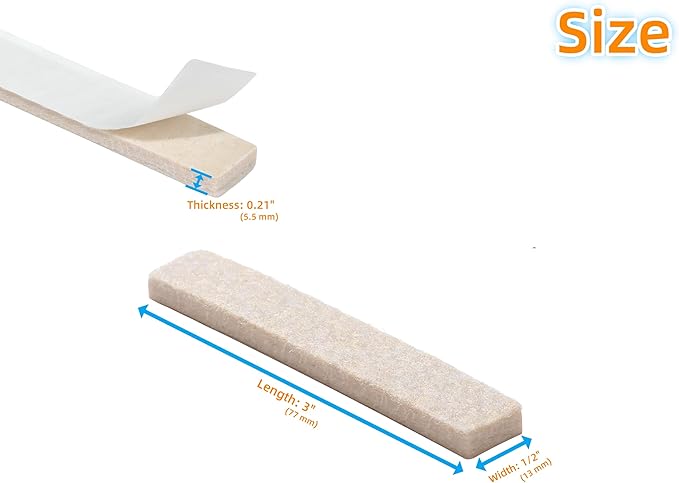 Furnigear Felt Strips with Adhesive Backing for Furniture - Felt Furniture Pads for Hardwood Floors, Furniture Chair Feet Felt Pads, Furniture Floor Protector Sliders 30 Pcs 3 x 1/2" Rectangular Beige