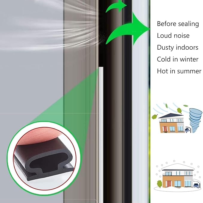 Black Rubber Weather Stripping Door Seal Strip, D Shape Door Rubber Weather Seal Strip, SelfAdhesive Door Weatherstripping Soundproofing Door Sealing Strip for Windows (40 feet, Black)