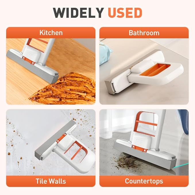 Mini Foldable Desktop Mop, Wet and Dry Portable Cleaning Sponge Mop,Self Squeezing Mini Sponge Mop with One Replaceable Head,for Small Spaces,Bathroom,Kitchen,Glass (Orange/2pcs)