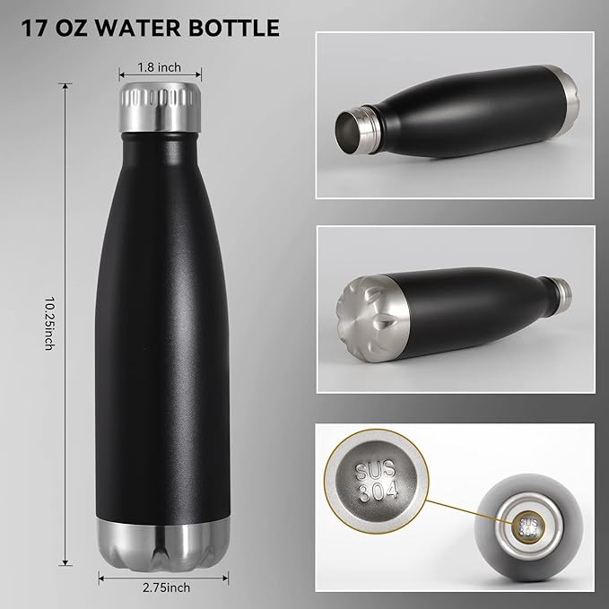 VEGOND 17oz Stainless Steel Water Bottles Bulk, Reusable Metal Sports Water Bottle Keeps Drink Hot and Cold, BPA Free Double Wall Vacuum Cola Shape Insulated Water Bottles for Camping Gym, 8 Pack