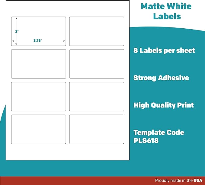 Premium Label Supply White Sticker Mailing Labels – 3.75" x 2" – Laser/Inkjet Compatible – (8 per Sheet), 2000 Sheets – 16,000 Total Adhesive Labels