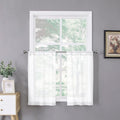Tollpiz Short Sheer Tier Curtains Linen Textured Half Kitchen Curtain Sheers Light Filtering Rod Pocket Voile Small Curtain for Bathroom, 25 x 24 inches Long, White, Set of 2 Panels