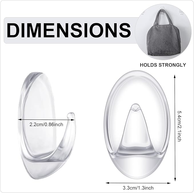 Blulu 12 Pcs Clear Adhesive Hooks for Hanging Wall Hooks Heavy Duty 22 lb Max No Damage Waterproof Transparent Hook with 15 Pcs Self-Adhesive Tapes for Home Bathroom Kitchen Office Wall