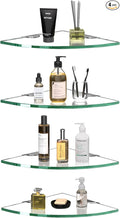 Corner Glass Shower Caddy 4 Pack 8MM-Thick Tempered Glass Shelf No Drilling Wall Mount Corner Mounted Shelves Space Saver Adhesive Bathroom Home Shelf Shampoo Holder Organizer Strong Adhesion