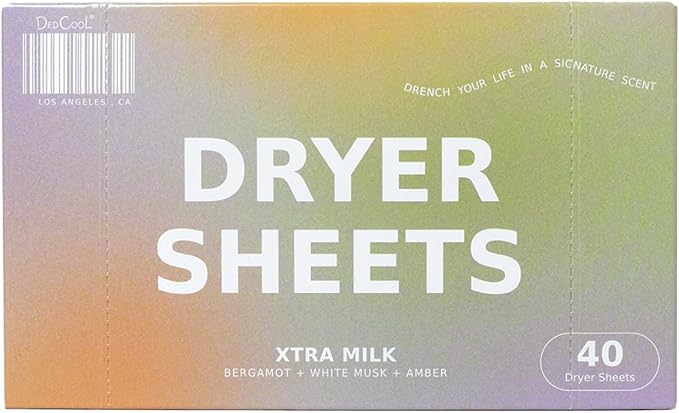 DedCool Dryer Sheets | Xtra Milk | 40 Count | Non-Toxic Vegan Fabric Softener | Bergamot, Vanilla & Amber Scent | Gentle on Sensitive Skin | Softens & Freshens | Premium Laundry Supplies