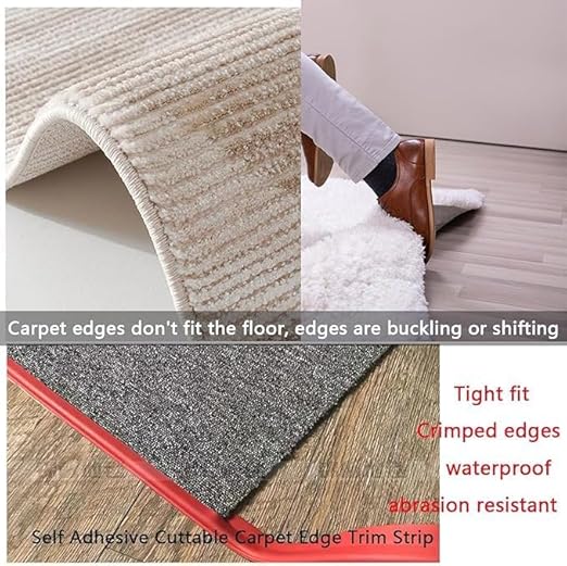 Self Adhesive Carpet Transition Strip with Edge Trim, Designed for Seamless Transitions from Carpet to Tile or Vinyl Floors, Perfect for Doorways.(Black,40ft)