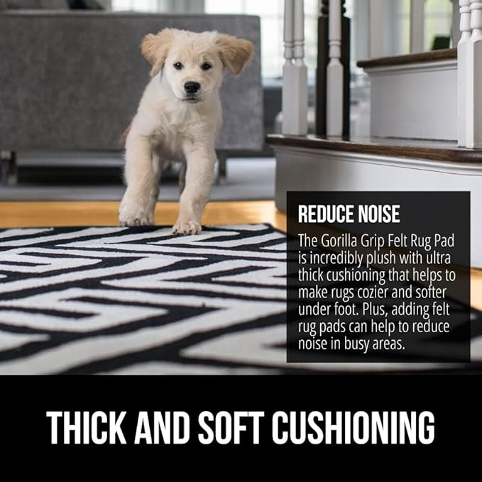 GORILLA GRIP Felt and Natural Rubber Stay in Place Slip Resistant Rug Pad, 1/8in Thick, 8x11 FT Protective Padding Under Area Rugs, Cushioned Gripper Pads, Carpet Runners, Hardwood Floors Protection
