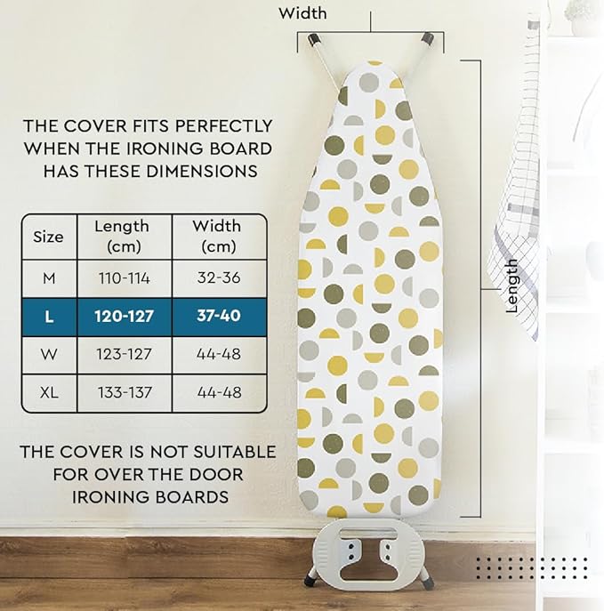 Encasa XO Ironing Board Cover and Pad 54"x15" - Thick 3mm Felt Padding, Drawstring Tightening & Lock, Easy Fit, Scorch & Stain Resistant, Fits Standard Large Ironing Board - Grey Tiles