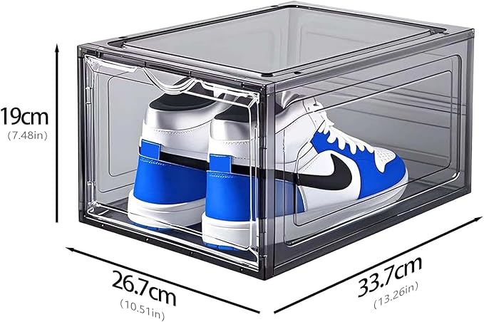 10 Pack Shoe Storage Box Clear Hard Plastic Shoe Organizer Stackable Hats Sneaker Display Case with Lids for Size 13, Black