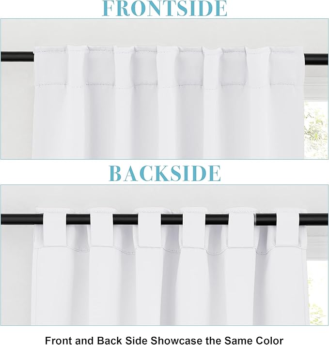 RYB HOME Small Window Curtains - Blackout Insualting Privacy Curtains for Kids Bedroom Kitchen Bathroom Basement Cafe Cabinet Tiers Drapes, 34 Width x 24 Length, 2 Panels, Pure White