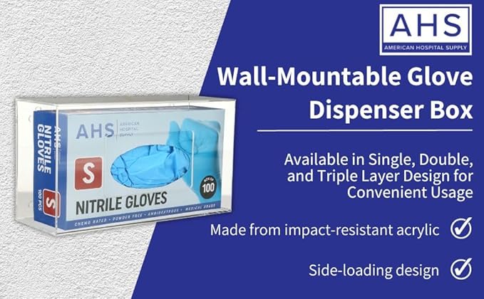AMERICAN HOSPITAL SUPPLY Wall-Mount Double Glove Dispenser | Clear Acrylic Glove Box Holder with Individual Compartments | Double Layer | 10 x 10.95 x 3.5 in | Gloves Sold Separately