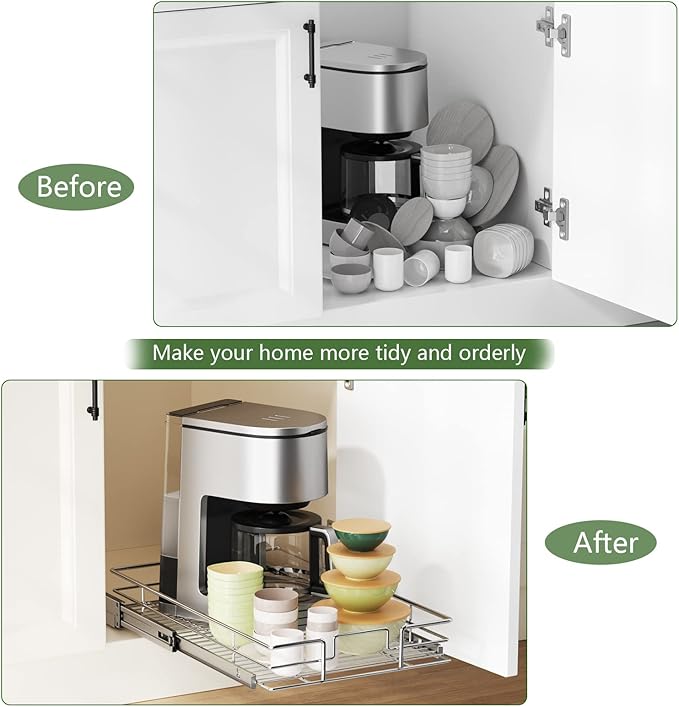 LOVMOR Pull Out Cabinet Organizer 12½" W x 21½" D, Kitchen Cabinet Pull Out Shelves Slide Out Storage