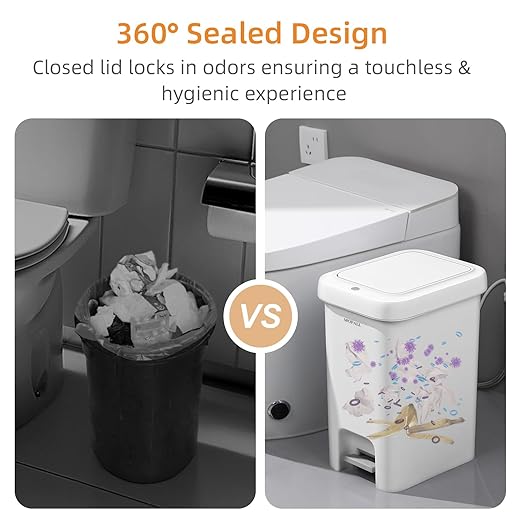 MOPALL Trash Can with Lid, Garbage Can with Press Top & Foot Pedal, Kitchen Step Trash Can, Slim Trash Bin Plastic Garbage Bin Waste Basket for Bathroom|Kitchen|Bedroom|Living Room|Office, 4.4 Gallon