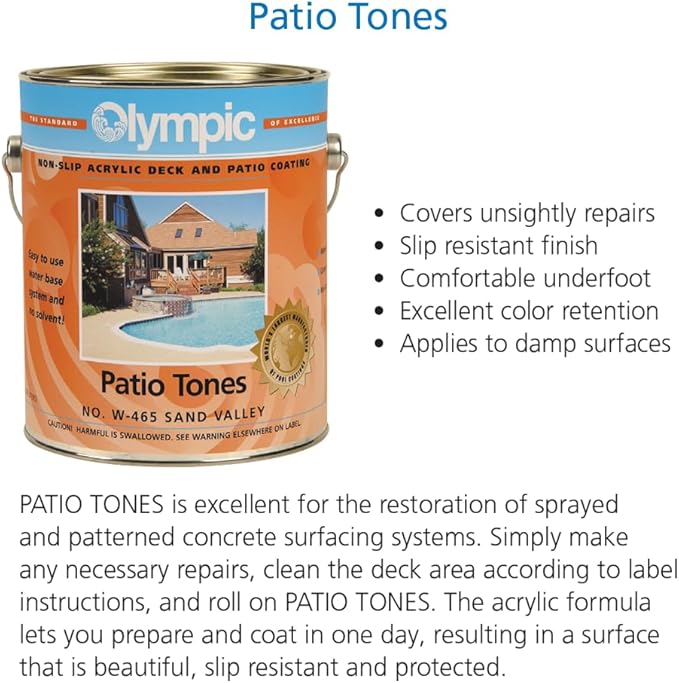 Olympic Patio Tones - Ivory - 1 Gallon - Non-slip acrylic deck and patio coating, concrete restorer.