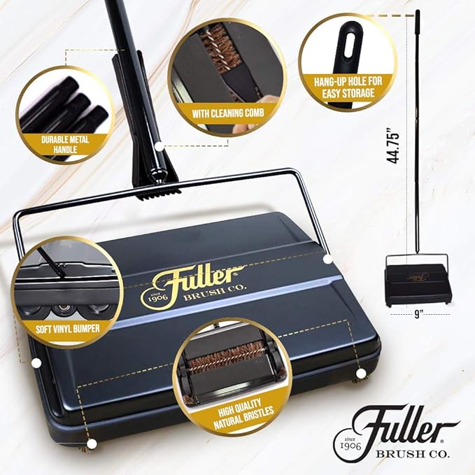 Fuller Brush 17027 Electrostatic Carpet & Floor Sweeper - 9" Cleaning Path - Lightweight - Ideal for Crumby Messes - Works On Carpets & Hard Floor Surfaces - Black