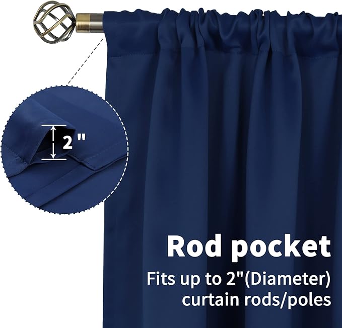 BGment Navy Blue Blackout Curtains 54 Inches Length for Bedroom - Thermal Insulated Room Darkening Curtain Drapes for Short Window Rod Pocket, 52 x 54 Inch, 2 Panels