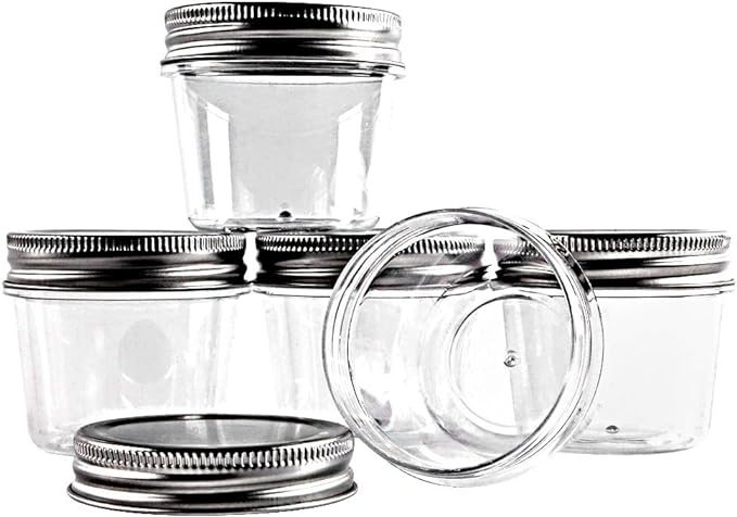 novelinks 4 oz Clear Plastic Jars with Screw-On Lids – Reusable Round Containers for Slime, Food, Spices, Crafts & Kitchen Organization – BPA-Free Storage Jars, 20 Pack