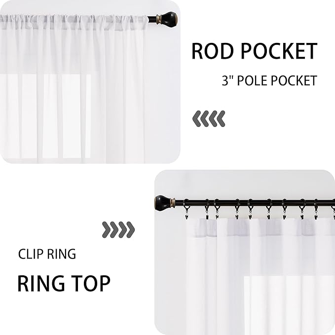 Tollpiz Short Sheer Door Curtains Closet Linen Textured Curtains Sheer Doorway Light Filtering Voile Patio Glass Door Rod Pocket Curtain French Door, 54 x 40 inches Long, White, Set of 1 Panel