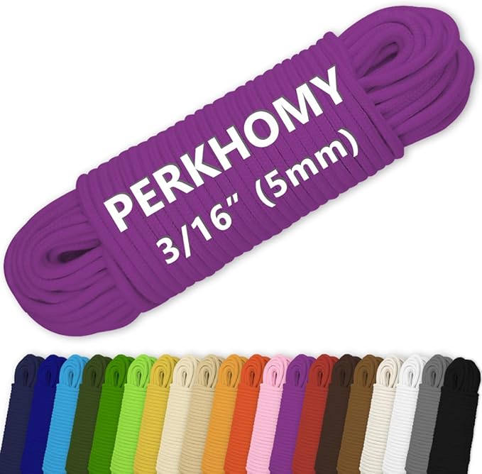 PerkHomy Cotton Rope 3/16" (5mm) 100 ft Multi Purpose Utility Diamond Braided Cord, Natural Cotton for Clothes Line Camping Crafting Flag Pole, Rose Red