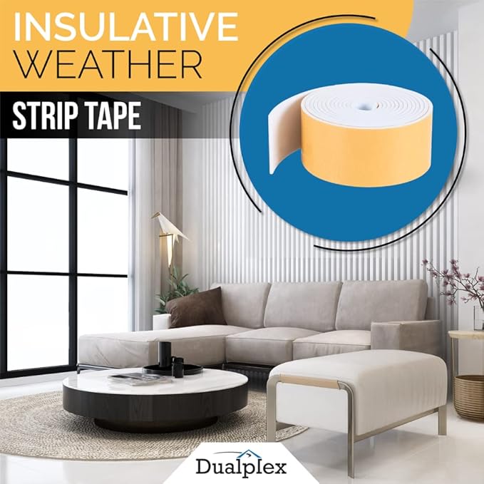 High Density Foam Weather Stripping Door Seal Strip Insulation Tape Roll for Insulating Door Frame, Window, Air Conditioner | Self Adhesive Sealing Weatherstrip (3 in x 1/8 in x 10 Ft, White)