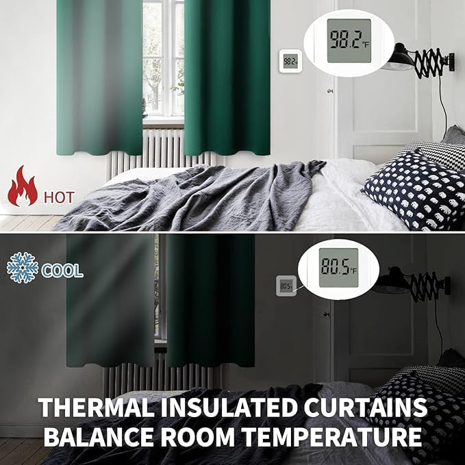 BGment Emerald Green Blackout Curtains 45 Inch Length for Bedroom Window - Small Thermal Insulated Drapes with Rod Pocket for Bathroom Ktichen Cafe Rv Camper, 34 x 45 Inch, 2 Panels