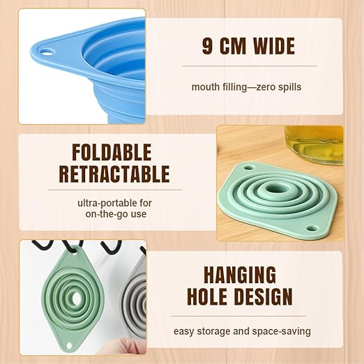 Kitchen Funnel Set, 2025 New Silicone Collapsible Funnel, Multi-Purpose Small Funnels for Kitchen Use, Portable Bottle Filling Funnels for Travel (3pcs)