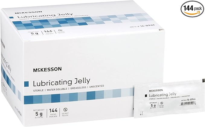 McKesson Lubricating Jelly, 5 g [144 Count] Water Based Non-Sticky Lube, Water Soluble Lubricant Gel - for Surgical, Medical, Personal – Sterile Individual Packets