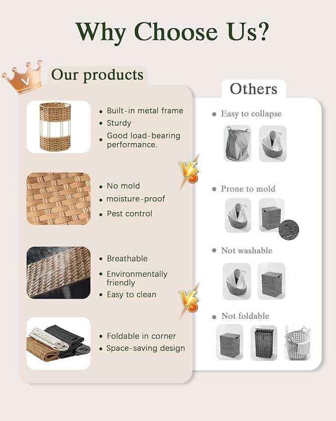 Laundry Basket Round Rattan Laundry Hamper 29.1 Gal (110 L) Handwoven Large Wicker Basket with Handles, Wicker Hamper with Removable Bags and 2 Mesh Bags for Bathroom Living Room Brown