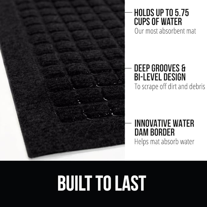 GORILLA GRIP Front Door Mat, 35x23, Indoor Outdoor Ultra Absorbent HydroAbsorb Doormat, Absorbs Up to 5.7 Cups of Water, Stain and Fade Resistant, Rubber Backing Doormats, 2 Pack, Black