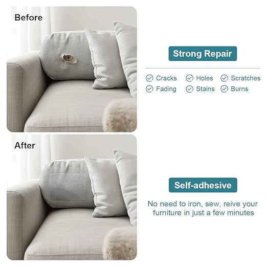 J.CARP 2Pcs Linen Repair Patches, Large Self-Adhesive Fabric Patch for Sofas, Couch, Furniture, Car Seats (8 * 11 inches-2PCS Blue)