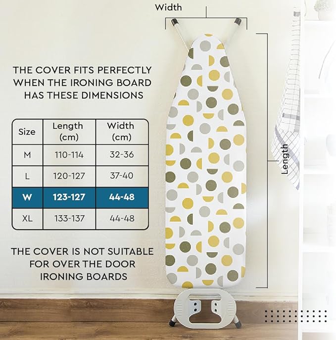 Encasa XO Ironing Board Cover and Pad 49"x18" - Thick 3mm Felt Padding, Drawstring Tightening & Lock, Easy Fit, Scorch & Stain Resistant, Fits Wide Ironing Board - Daisy Blue