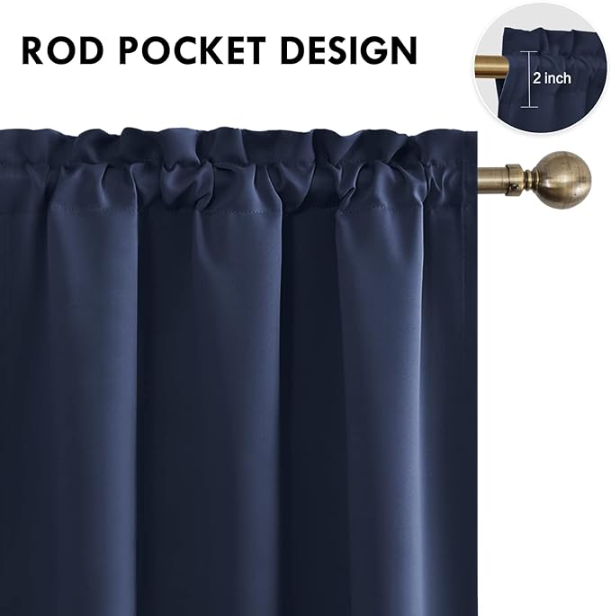 DWCN Navy Room Darkening Blackout Curtains - Thermal Insulated Privacy Energy Saving Window Curtain Drapes 38 x 72 inch Length, Set of 2 Bedroom Living Room Curtains