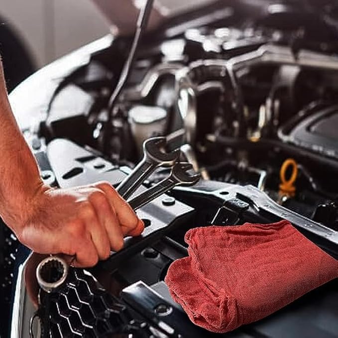 Shop Towels (Red, 200-Pack) - Bulk Cleaning Towel in a Bag, Mechanic Cotton Wipes for Car Maintenance, Auto Mechanics & Garage, Wipe Grease & Oil, Machine Wash & Reusable