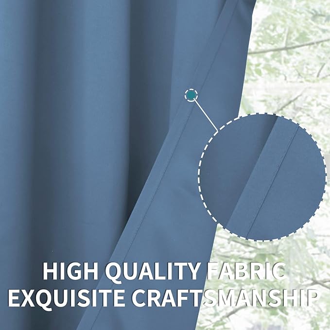 BGment Denim Blue Blackout Curtains 36 Inches Long for Kitchen Cafe Window - Half Window Drapes with Rod Pocket Short Length Privacy Protection Blinds for Rv Bedroom Bathroom, 34 x 36 Inch, 2 Panels