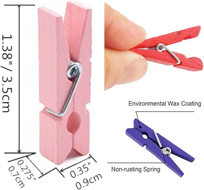 DurReus 50 Piece Small Wood Clips Mini Clothespins with Spring Jute Twine Durable Wall Peg Pin for Craft,Art Project,DIY,Party Decorative Purple