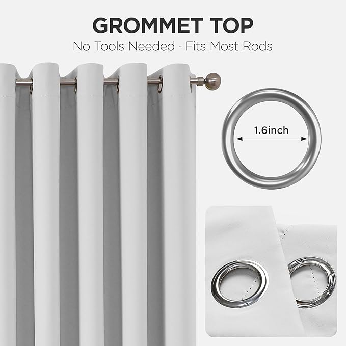 Joydeco Blackout Patio Sliding Door Curtains 90 Inches Long, Grommet Privacy Room Divider Curtains, Extra Wide Thermal Blackout Drapes for Bedroom Living Room (Greyish White 100Wx90L, 1 Panel)
