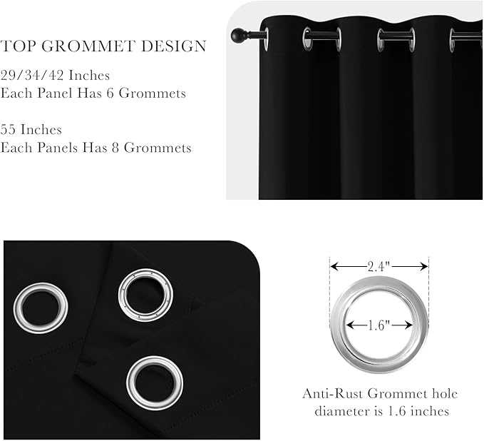 PONY DANCE Bedroom Blackout Curtains - Thermal Insulated Curtain Panels Window Treatments Grommet Top Light Blocking Home Decoration Window Draperies for Living Room, 42 by 54 inches, Black, 1 Pair
