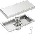 uxcell Rectangular Shower Drain, Brushed 304 Stainless Steel Odor-Proof Floor Drain Linear Shower Drain Hair Catcher for Bathroom Kitchen and Laundry Room(8 Inch, Brushed Silver)