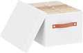 Fabric Storage Bins, 7.1 x 9.1 x 13 Inch Clothes Boxes for Shelves with Lids, Baskets for Organizing with Handles, Decorative Linen Closet Organizers, White, 1 Pack
