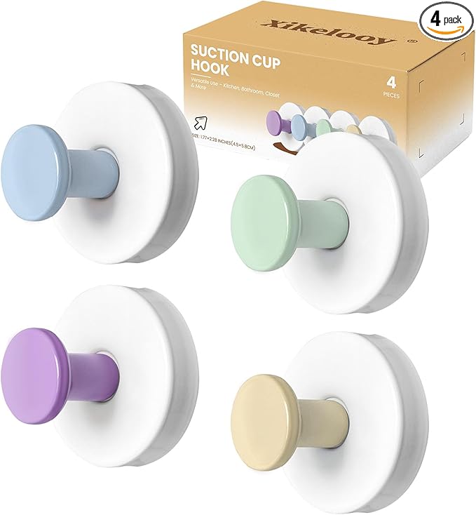 4 Pcs Suction Cup Hook for Shower，304 Stainless Steel Removable Hooks，Towel Hook，Suction Hook for Bathroom, Bedroom, Glass Window