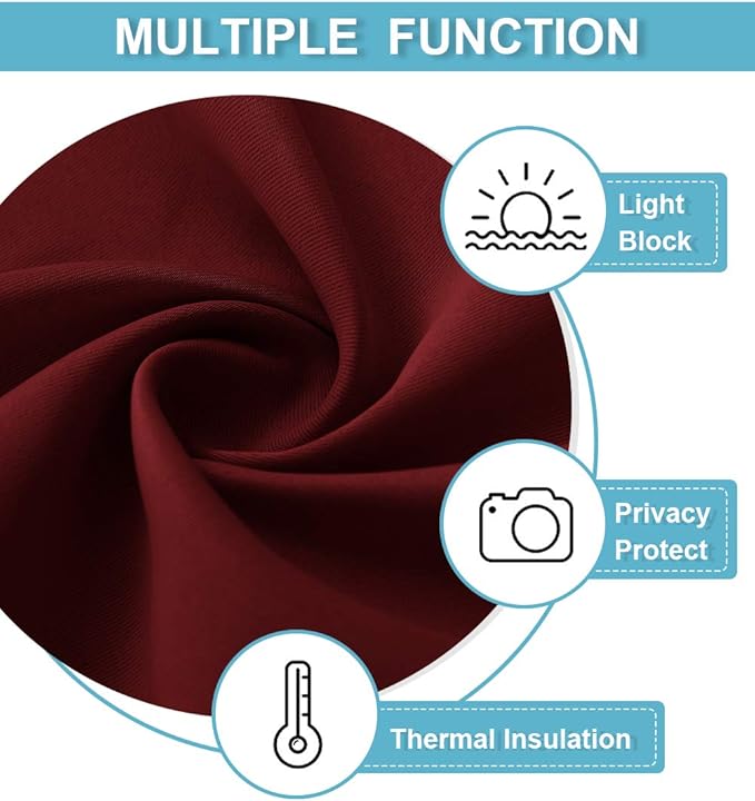 RYB HOME Blackout Curtain Panels Thermal Insulated Kitchen Window Treatment Slot Rod Pocket Top Room Darkening Drapes for Kids Nursery Girl's Room Bedroom, Wide 42 x Long 54, Burgundy Red, 2 Pieces