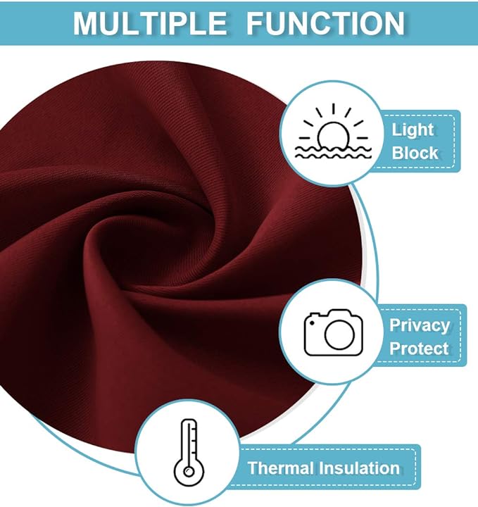 RYB HOME Short Curtains for Bathroom - Half Window Kitchen Curtains, Insulated Drapes Blackout Panels for Bedroom/Living Room, W 29 x L 24 inches Each Panel, Burgundy Red, 2 Panels