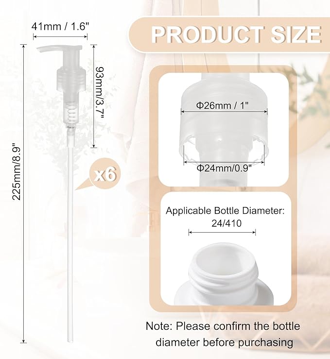 uxcell 6 Pcs Soap Dispenser Pump Heads Soap Dispensers Top Pumps Replacement Switch Pumphead for Standard 24/424 Neck Size Lotion Shampoo Bottle, Transparent