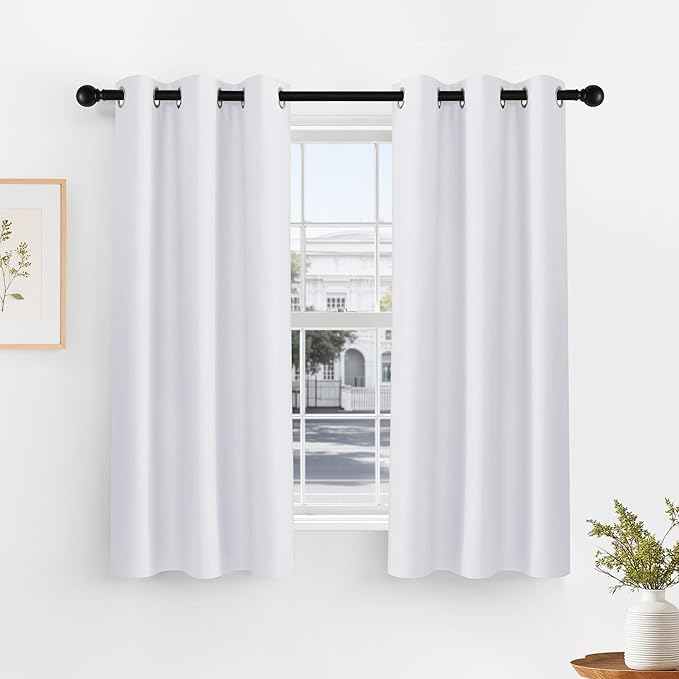PONY DANCE Window Treatments Curtains - Double Short Curtain Panels with Soft Fabric for Bedroom's Small Bay Window Home Decor, W 42" by L 45", Pure White, 2 Pieces