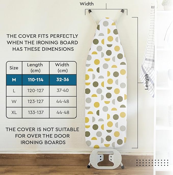 Encasa Ironing Board Covers (44 x 13.5 inch) Drawstring Tightening with Thick 3 mm Felt Padding, Easy Fit, Scorch Resistant, Printed - Grey Tiles as Unit in hand is for 44*13.5